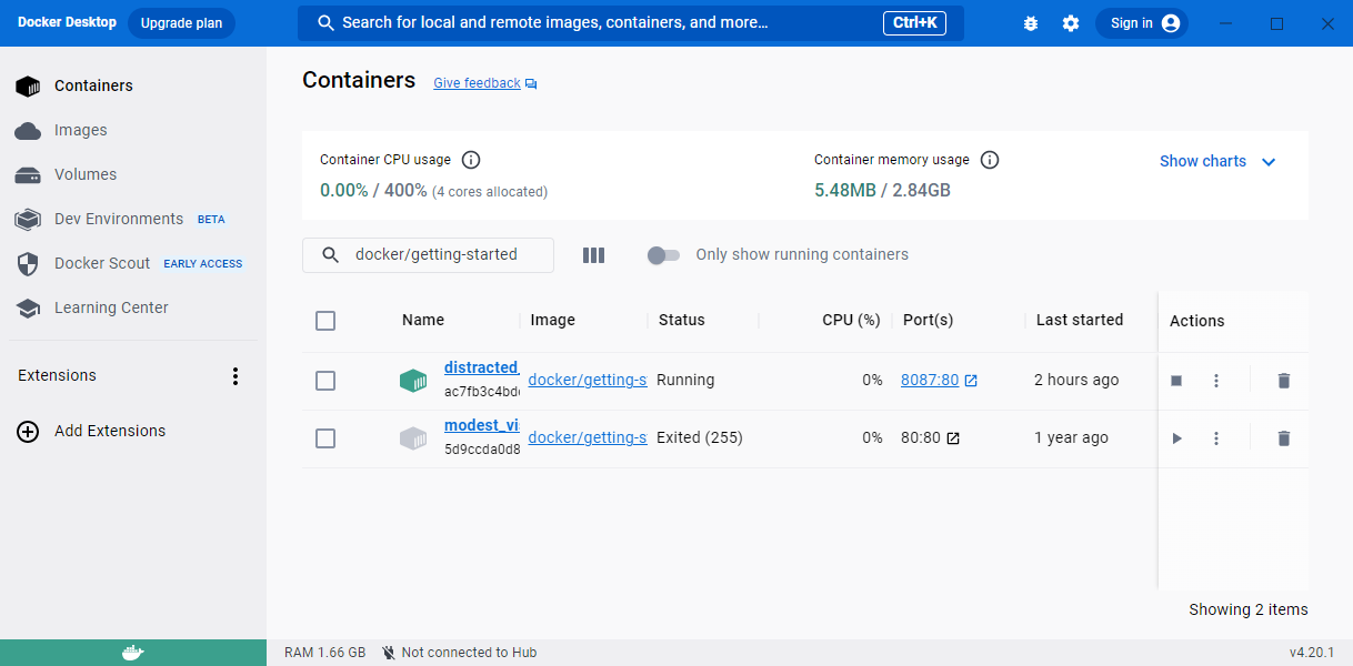 Docker Desktop containers